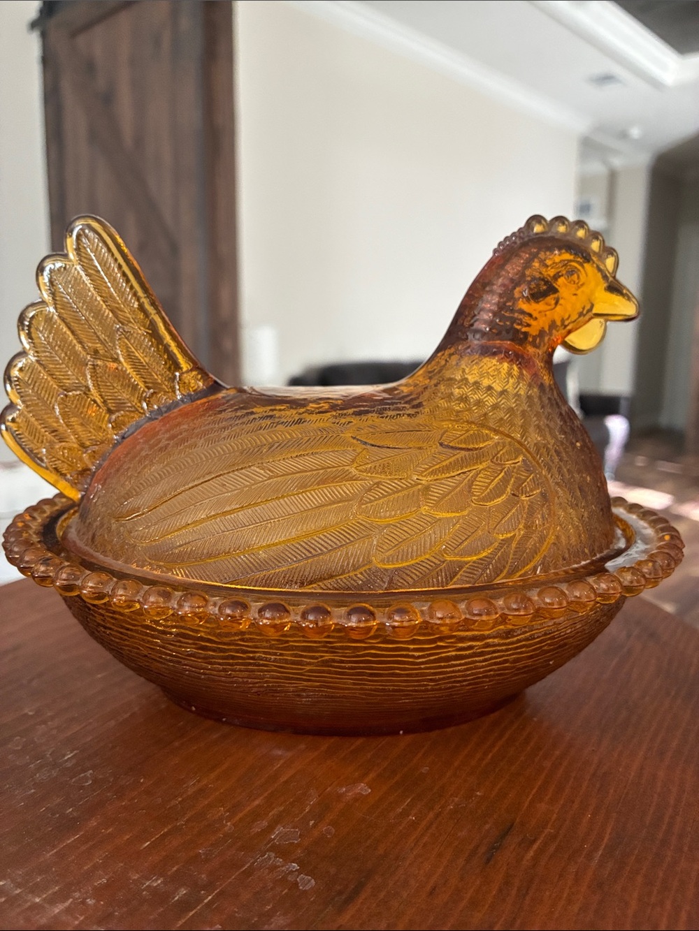 Vintage Indiana glass Amber Hen on Nest Decorative Dish